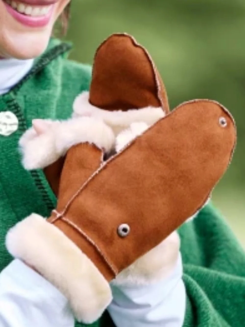 Women's Brown Suede Shearling-Lined Mittens